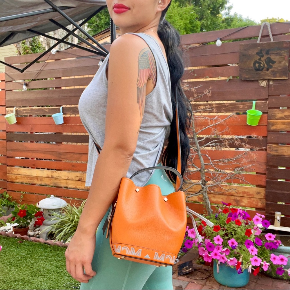 MCM AUTHENTIC autumn maple Milano  drawstring crossbody bag